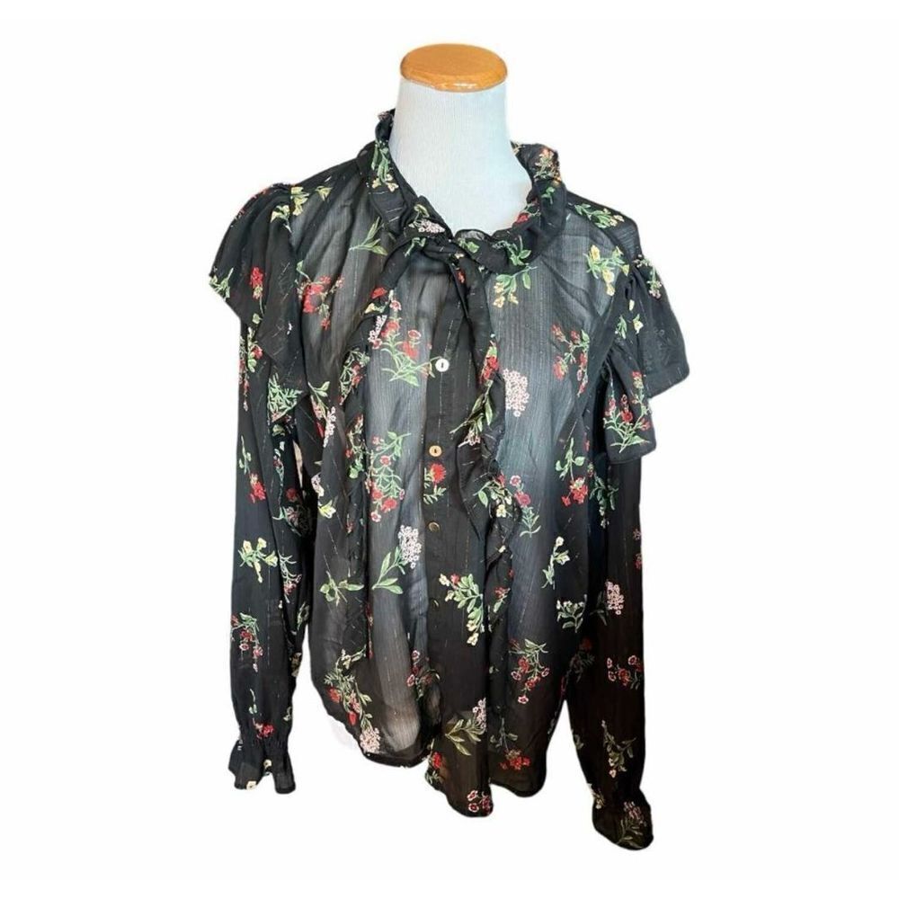 Womens Forever 21 + Plus Ruffle Floral Semi Sheer Button Down Top - Sz 2X
